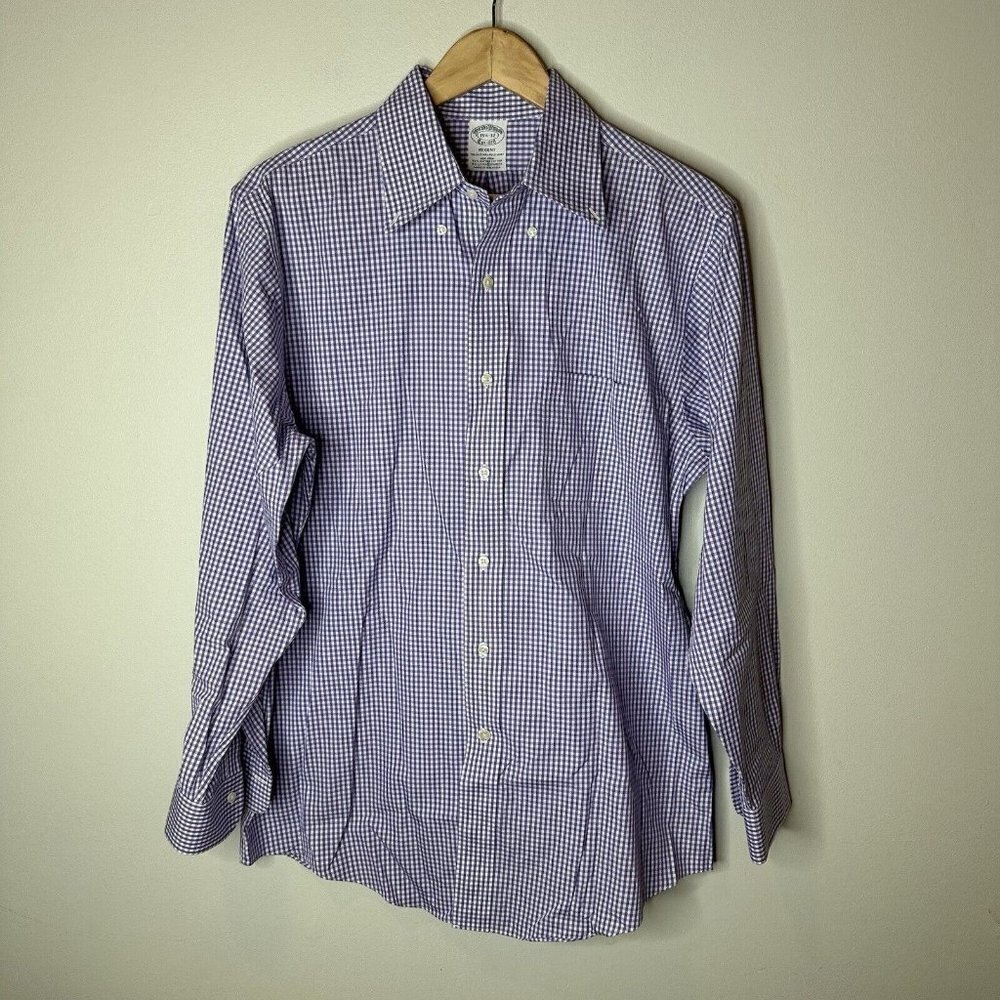 BROOKS BROTHERS‎ Regent Men’s Button Down Shirt Purple Plaid 15 1/2-32 Medium